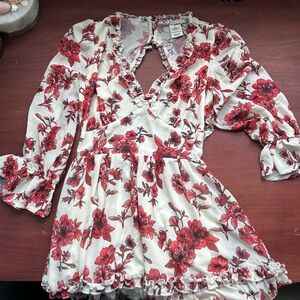 Floral Red and White Dress